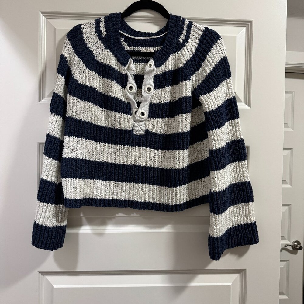 Pilcro for Anthropologie Navy & White Sweater with Nautical Details Sz M